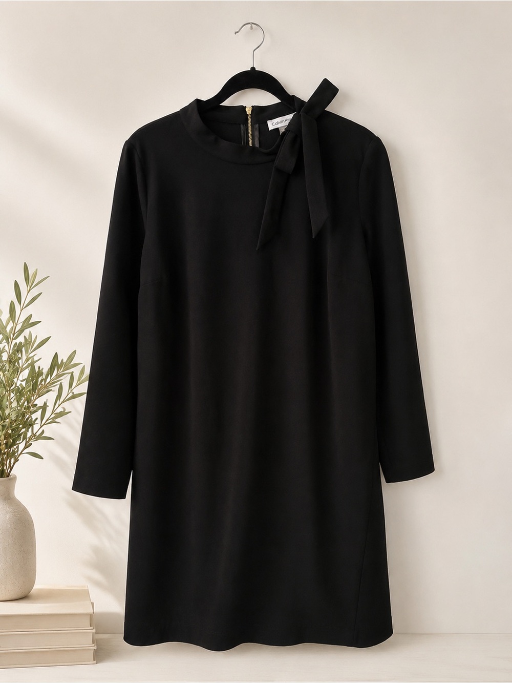 Calvin Klein Black Long Sleeve Dress with bow detail